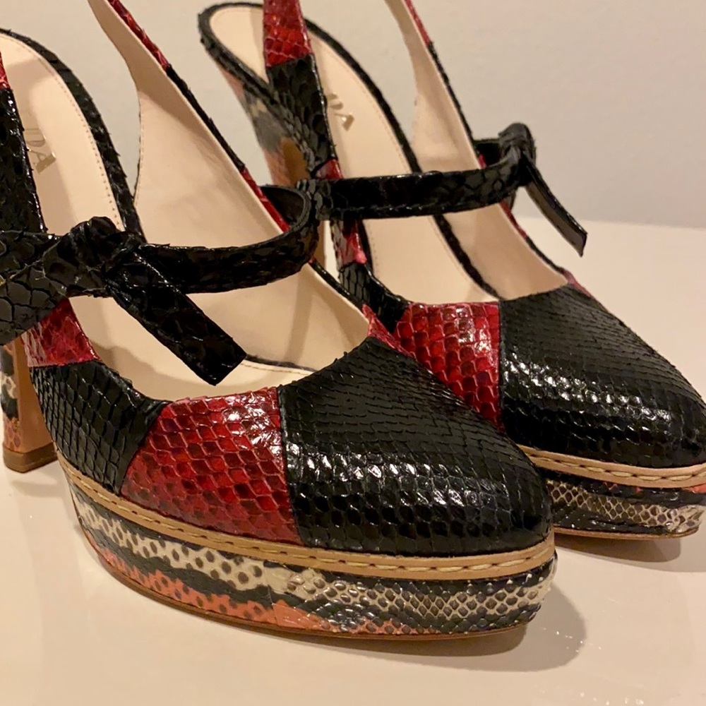Prada Red and Black Python Skin Heels. - Picture 9 of 10